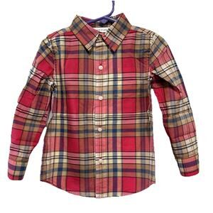 Janie and Jack Boys Plaid Button Down Casual Shirt Kids Size 3 Long Sleeve Red